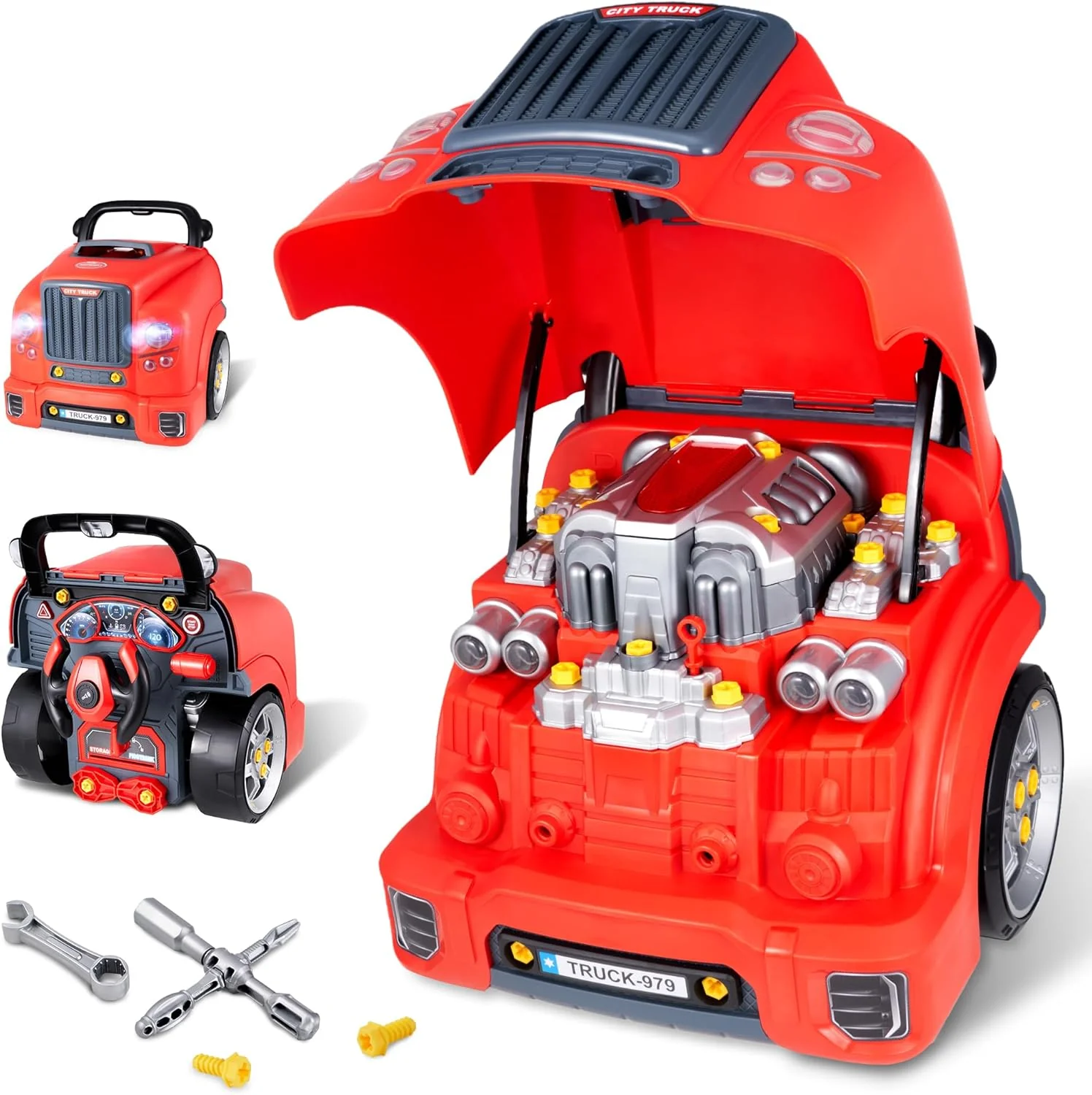 Interactive Truck Engine Toy with Removable Parts - Lights, Sounds, and Fun for Young Mechanics -Unleash their Creativity and Motor Skills with this Truck Engine Toy- Ideal Gift for 3-5-Year-Old Boys